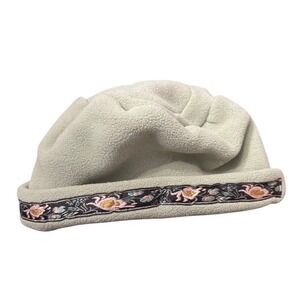 Light Green Fleece Hat with Embroidered Floral Band